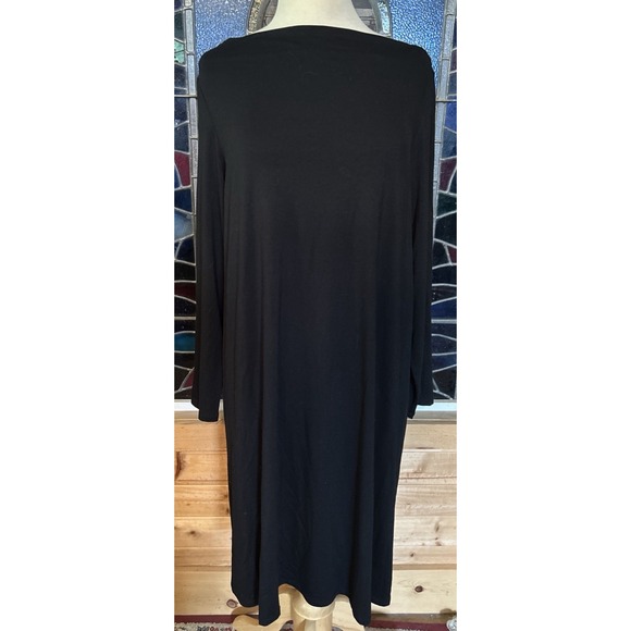 Eileen Fisher Dresses & Skirts - Eileen Fisher Black Midi Dress L/Sleeve Boat Neck XL Tencel Lyocell Minimalist